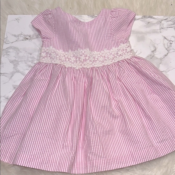 Ralph Lauren Pink Striped seersucker preppy little girls Dress size 9 months - Picture 2 of 7